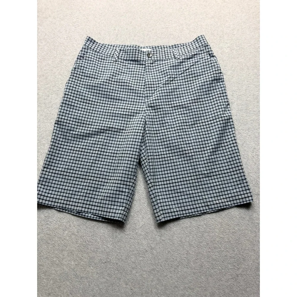 Adidas Golf Shorts Mens 32 Light Blue Navy Plaid Check Performance Z24482 AE7005